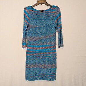 BOHO CHIK, Teal w Variegated Pink Stripes, Tiered Fitted Short Dress; Size XS